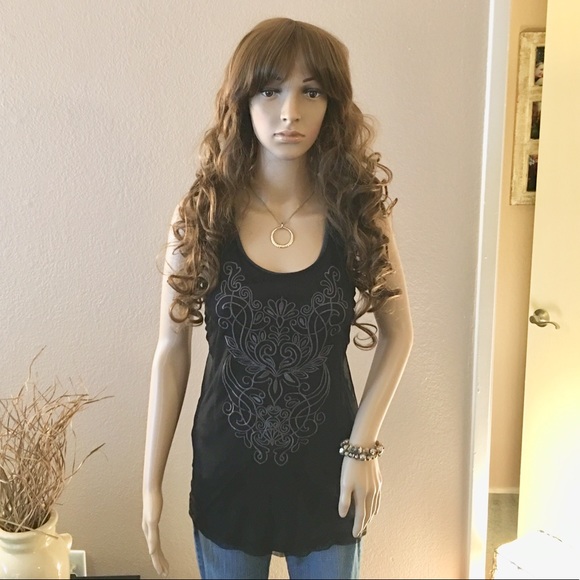 Cynthia Rowley Black & Gray Sheer Embroidered Tank - Picture 1 of 4